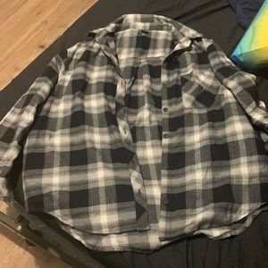Size small flannel shirt oversized. Black n white